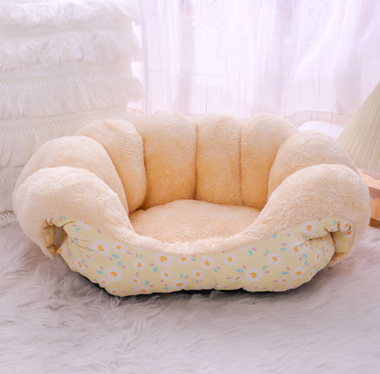 HKM-0342845 Cozy Thermal Sofa Bed for Small Pets - Pink, Blue, Yellow Floral Design