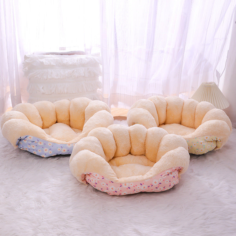 HKM-0342845 Cozy Thermal Sofa Bed for Small Pets - Pink, Blue, Yellow Floral Design