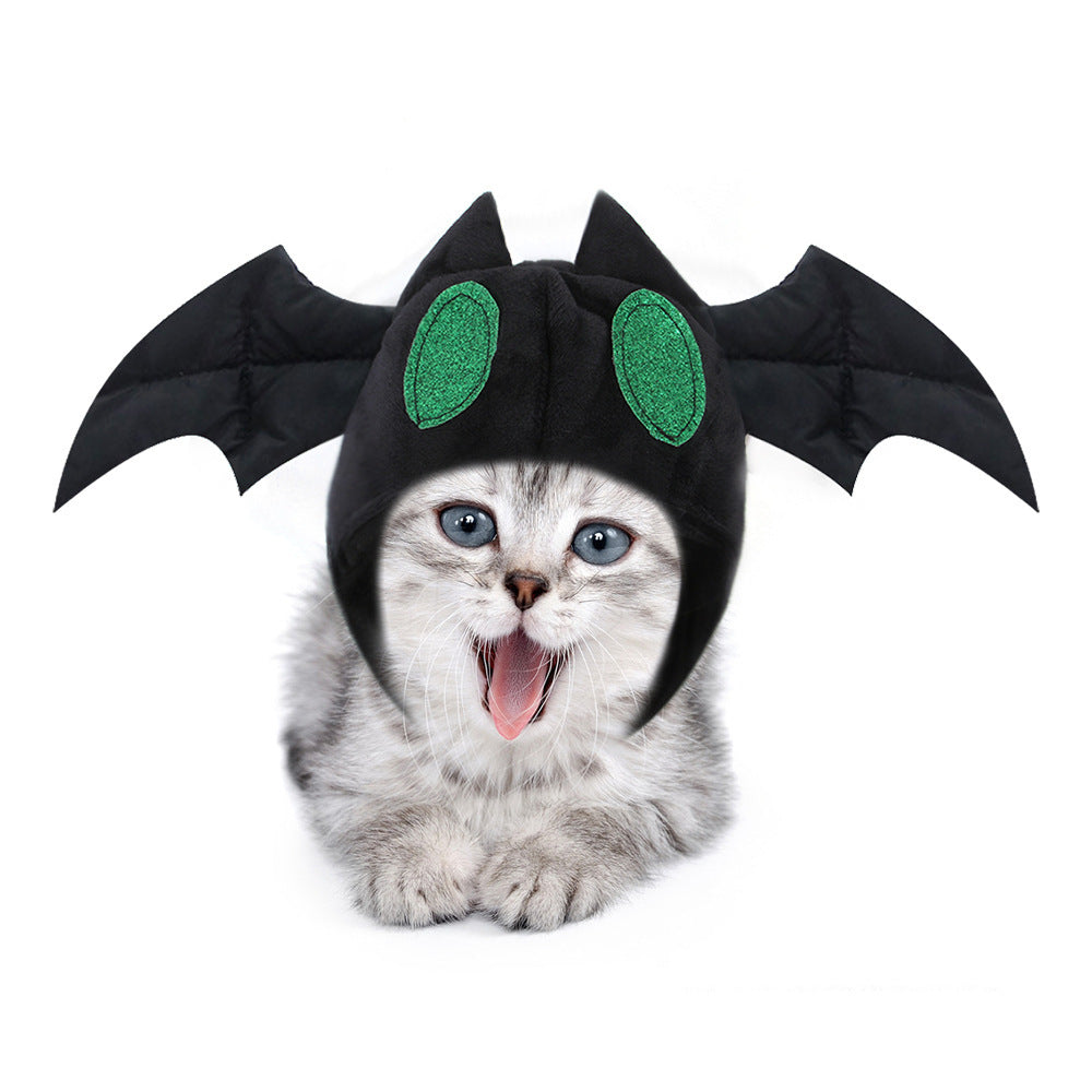 HKM-034387 Bat Cat Hat - Black Wool Headdress for Pets - One Size Fits All