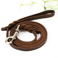HKM-0343997 Thickened Leather Dog Walking Rope for Medium to Large Breeds, Light Brown and Black