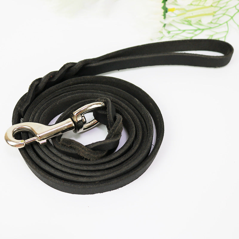HKM-0343997 Thickened Leather Dog Walking Rope for Medium to Large Breeds, Light Brown and Black