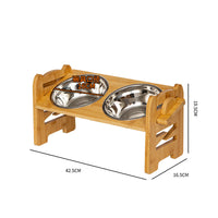 HKM-0344381 Stainless Steel Double Cat Food Bowl with Wooden Bracket Dining Trolley