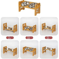 HKM-0344381 Stainless Steel Double Cat Food Bowl with Wooden Bracket Dining Trolley