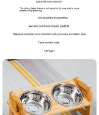 HKM-0344381 Stainless Steel Double Cat Food Bowl with Wooden Bracket Dining Trolley
