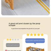 HKM-0344381 Stainless Steel Double Cat Food Bowl with Wooden Bracket Dining Trolley