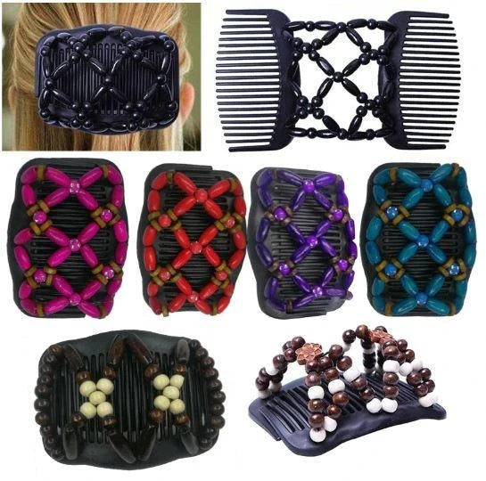 HKM-034451 Beaded Vintage Elastic Hairpin and Comb Clip for Women - Elegant Hair Accessory