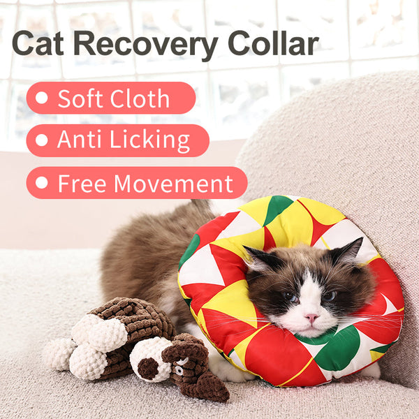 HKM-0346173 Anti-Lick Cat Recovery Collar - Soft Polyester Fabric - Adjustable Sizes for Comfort and Protection