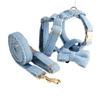 HKM-0346813 Blue Teddy Bear Dog Collar and Leash Set with Bow and Vest, Perfect for Pets and Gift-Giving
