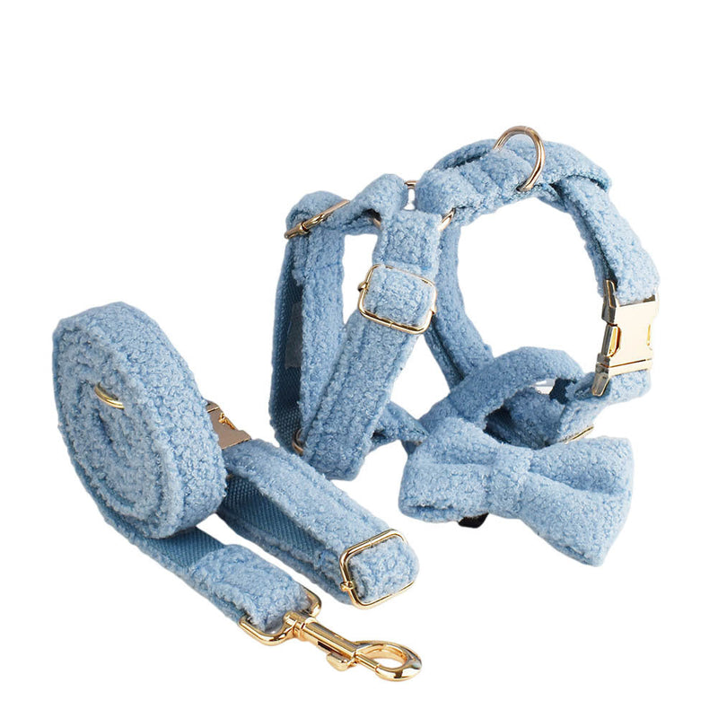 HKM-0346813 Blue Teddy Bear Dog Collar and Leash Set with Bow and Vest, Perfect for Pets and Gift-Giving