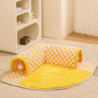 HKM-0347453 2-in-1 Plush Pet Bed Tunnel with Anti-Slip Base for Cats and Dogs