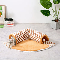 HKM-0347453 2-in-1 Plush Pet Bed Tunnel with Anti-Slip Base for Cats and Dogs