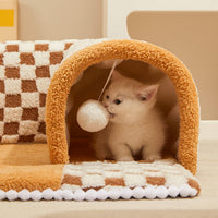 HKM-0347453 2-in-1 Plush Pet Bed Tunnel with Anti-Slip Base for Cats and Dogs