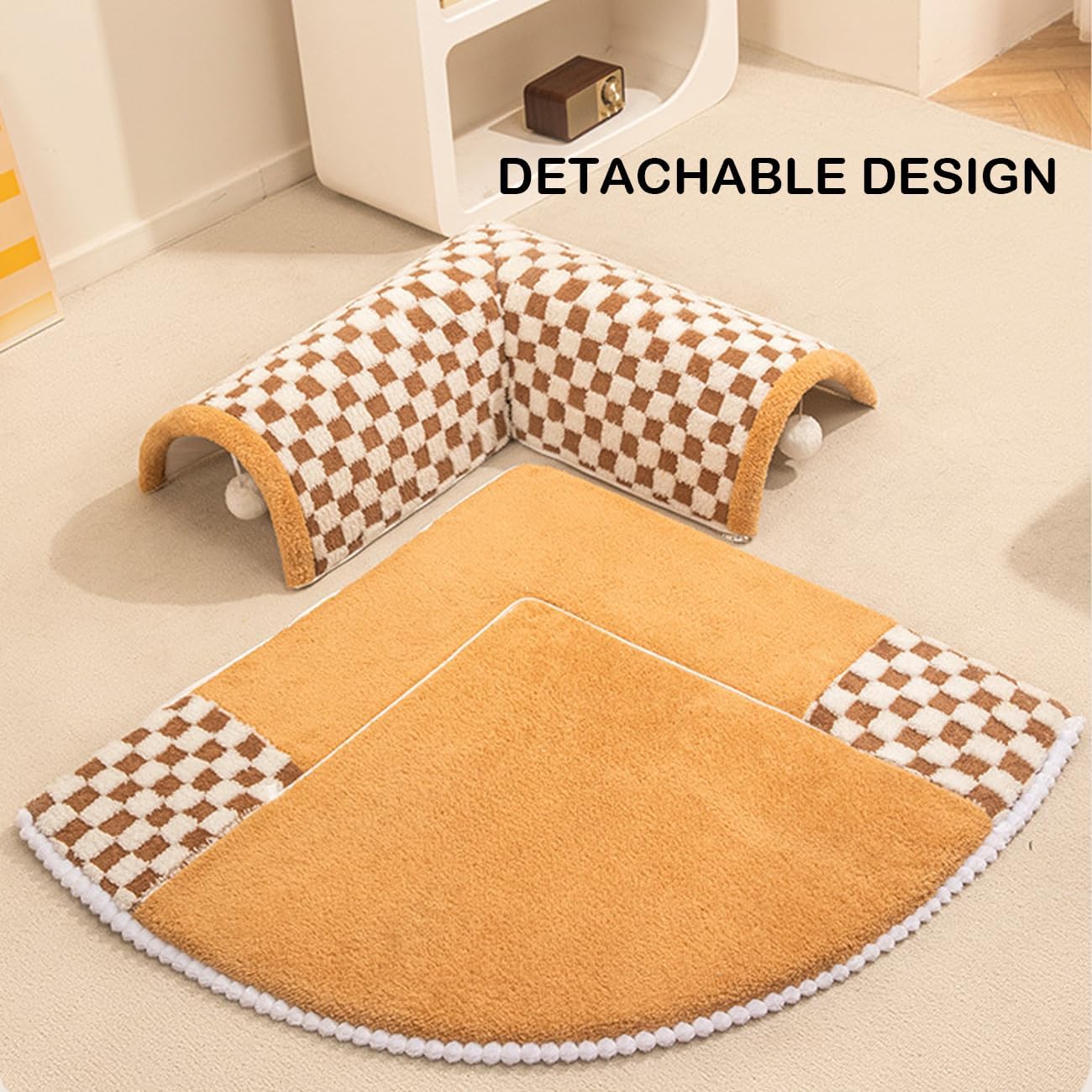 HKM-0347453 2-in-1 Plush Pet Bed Tunnel with Anti-Slip Base for Cats and Dogs