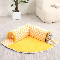 HKM-0347453 2-in-1 Plush Pet Bed Tunnel with Anti-Slip Base for Cats and Dogs