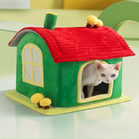 HKM-0347837 Cozy Indoor Enclosed Cat Bed with Removable Cleaning Mat - Warm Cave Design for Comfort and Privacy
