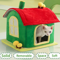 HKM-0347837 Cozy Indoor Enclosed Cat Bed with Removable Cleaning Mat - Warm Cave Design for Comfort and Privacy
