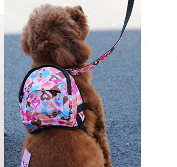 HKM-0349245 Cartoon Pattern Canvas Pet Dog Leash Bag with Breathable Mesh and Adjustable Sizes