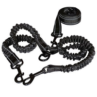 HKM-0349757 Dual-Headed Polyester Dog Leash with Elastic Foot, Black, 100cm Length, 2.5cm Width