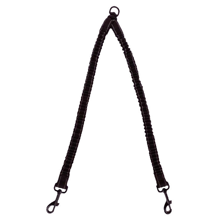 HKM-0349757 Dual-Headed Polyester Dog Leash with Elastic Foot, Black, 100cm Length, 2.5cm Width