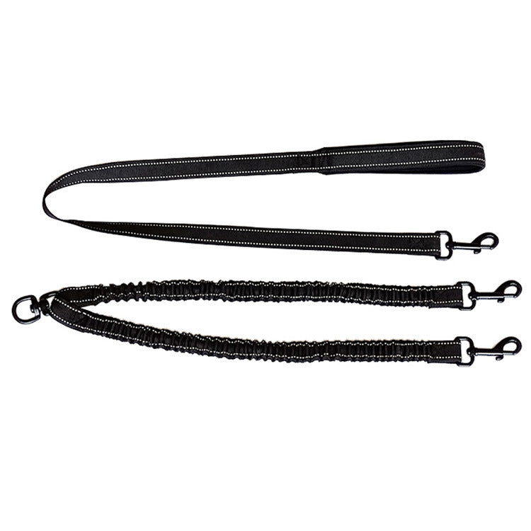 HKM-0349757 Dual-Headed Polyester Dog Leash with Elastic Foot, Black, 100cm Length, 2.5cm Width