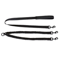 HKM-0349757 Dual-Headed Polyester Dog Leash with Elastic Foot, Black, 100cm Length, 2.5cm Width
