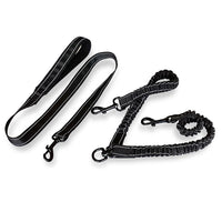 HKM-0349757 Dual-Headed Polyester Dog Leash with Elastic Foot, Black, 100cm Length, 2.5cm Width