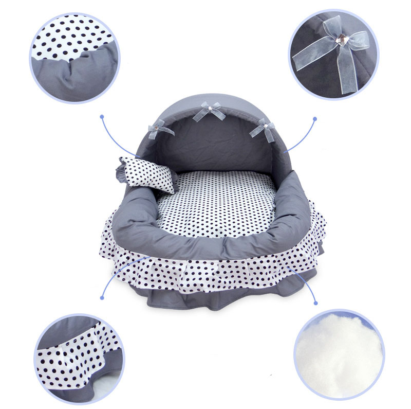 HKM-0350013 Removable and Washable Small Pet Nest with Bow-Knot Design, Eco-Friendly Cotton, Double-Layer Skirts, Comfortable and Warm