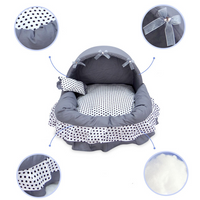 HKM-0350013 Removable and Washable Small Pet Nest with Bow-Knot Design, Eco-Friendly Cotton, Double-Layer Skirts, Comfortable and Warm