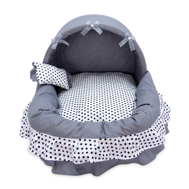 HKM-0350013 Removable and Washable Small Pet Nest with Bow-Knot Design, Eco-Friendly Cotton, Double-Layer Skirts, Comfortable and Warm
