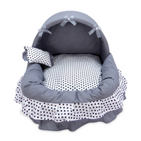 HKM-0350013 Removable and Washable Small Pet Nest with Bow-Knot Design, Eco-Friendly Cotton, Double-Layer Skirts, Comfortable and Warm