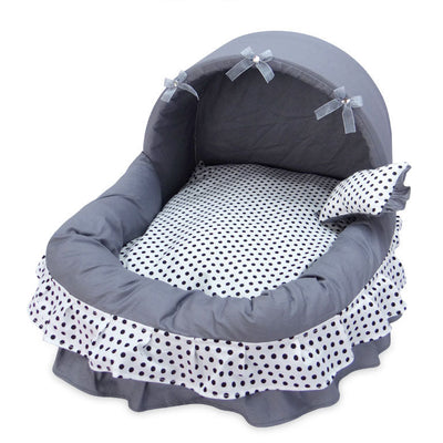 HKM-0350013 Removable and Washable Small Pet Nest with Bow-Knot Design, Eco-Friendly Cotton, Double-Layer Skirts, Comfortable and Warm