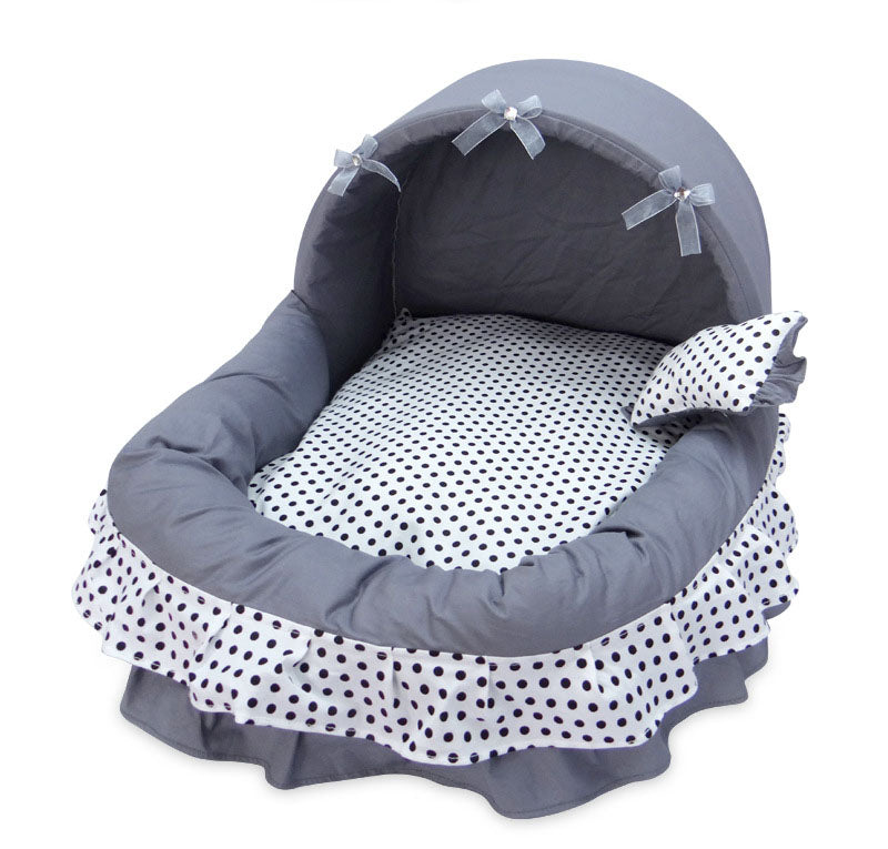 HKM-0350013 Removable and Washable Small Pet Nest with Bow-Knot Design, Eco-Friendly Cotton, Double-Layer Skirts, Comfortable and Warm