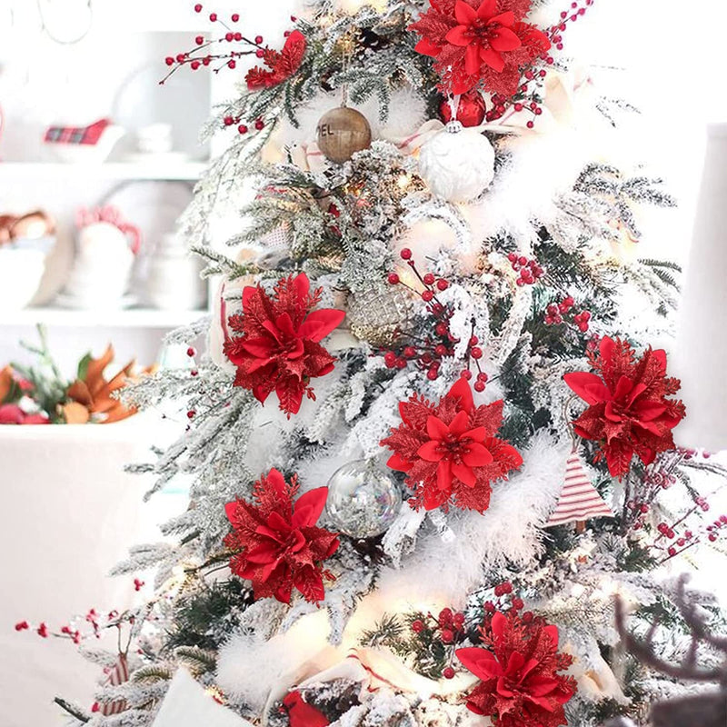 HKM-035155 Double-Layer Christmas Flower Garland in Gold, Red, Silver - 14cm Plastic Decoration