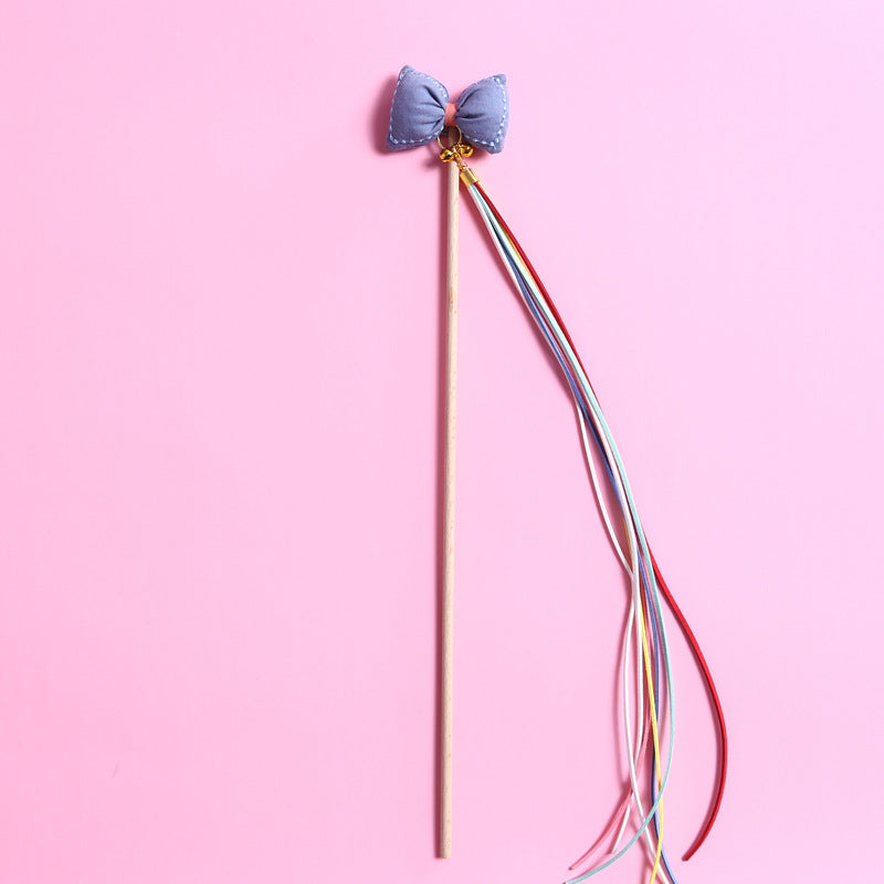 HKM-0352189 Three-Dimensional Rainbow Bow Tassel Cat Teasing Stick with Bells
