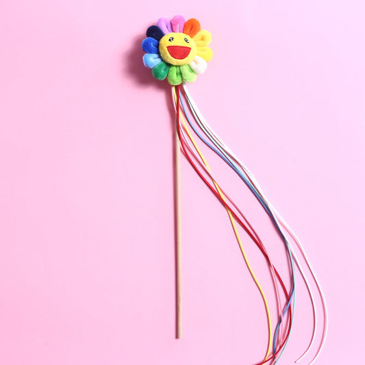 HKM-0352189 Three-Dimensional Rainbow Bow Tassel Cat Teasing Stick with Bells