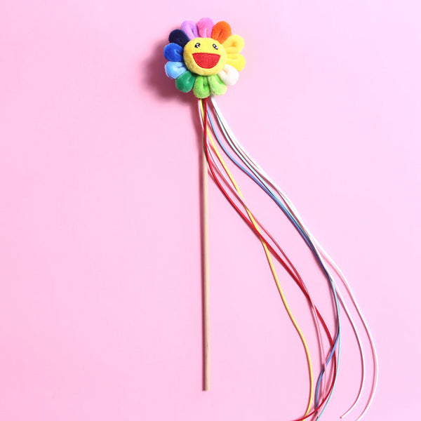 HKM-0352189 Three-Dimensional Rainbow Bow Tassel Cat Teasing Stick with Bells