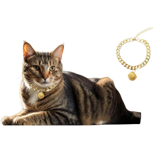 HKM-0352573 Gold Cat & Dog Adjustable Metal Necklace with Bell, Lightweight Aluminum Chain for Lasting Wear