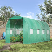 HKM-0353597 Outsunny Walk-In Tunnel Hoop Greenhouse 15' x 7' x 6.5' with PE Cover, Steel Frame, Zipper Door & Roll-Up Windows for Plants and Vegetables