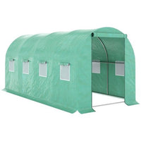 HKM-0353597 Outsunny Walk-In Tunnel Hoop Greenhouse 15' x 7' x 6.5' with PE Cover, Steel Frame, Zipper Door & Roll-Up Windows for Plants and Vegetables