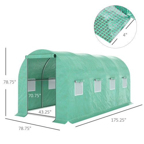 HKM-0353597 Outsunny Walk-In Tunnel Hoop Greenhouse 15' x 7' x 6.5' with PE Cover, Steel Frame, Zipper Door & Roll-Up Windows for Plants and Vegetables