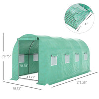 HKM-0353597 Outsunny Walk-In Tunnel Hoop Greenhouse 15' x 7' x 6.5' with PE Cover, Steel Frame, Zipper Door & Roll-Up Windows for Plants and Vegetables