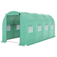 HKM-0353597 Outsunny Walk-In Tunnel Hoop Greenhouse 15' x 7' x 6.5' with PE Cover, Steel Frame, Zipper Door & Roll-Up Windows for Plants and Vegetables