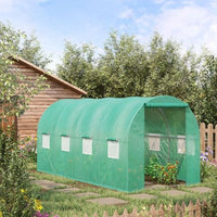 HKM-0353597 Outsunny Walk-In Tunnel Hoop Greenhouse 15' x 7' x 6.5' with PE Cover, Steel Frame, Zipper Door & Roll-Up Windows for Plants and Vegetables