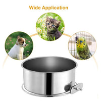 HKM-0353725 Detachable Stainless Steel Dog Bowl with Clamp for Pet Cages, Multiple Sizes Available