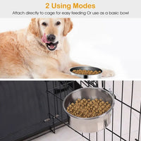 HKM-0353725 Detachable Stainless Steel Dog Bowl with Clamp for Pet Cages, Multiple Sizes Available