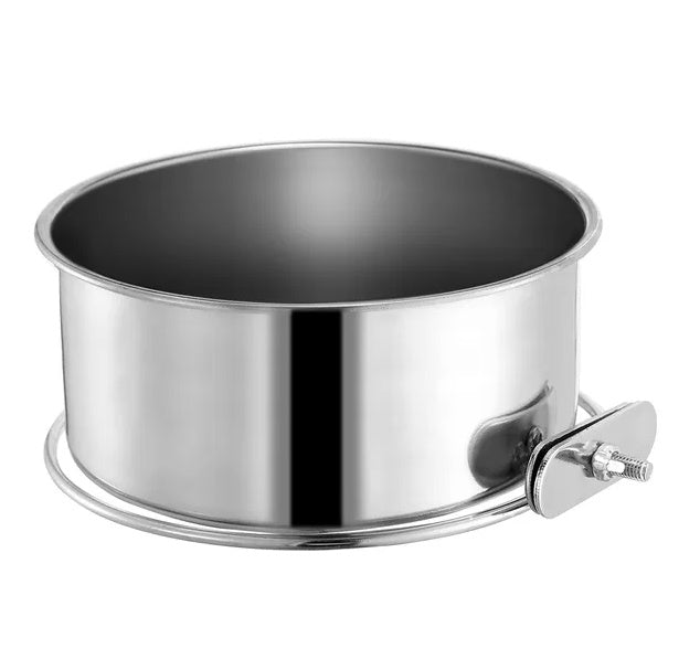 HKM-0353725 Detachable Stainless Steel Dog Bowl with Clamp for Pet Cages, Multiple Sizes Available