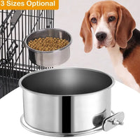 HKM-0353725 Detachable Stainless Steel Dog Bowl with Clamp for Pet Cages, Multiple Sizes Available