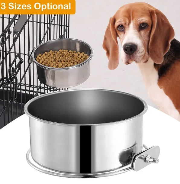 HKM-0353725 Detachable Stainless Steel Dog Bowl with Clamp for Pet Cages, Multiple Sizes Available