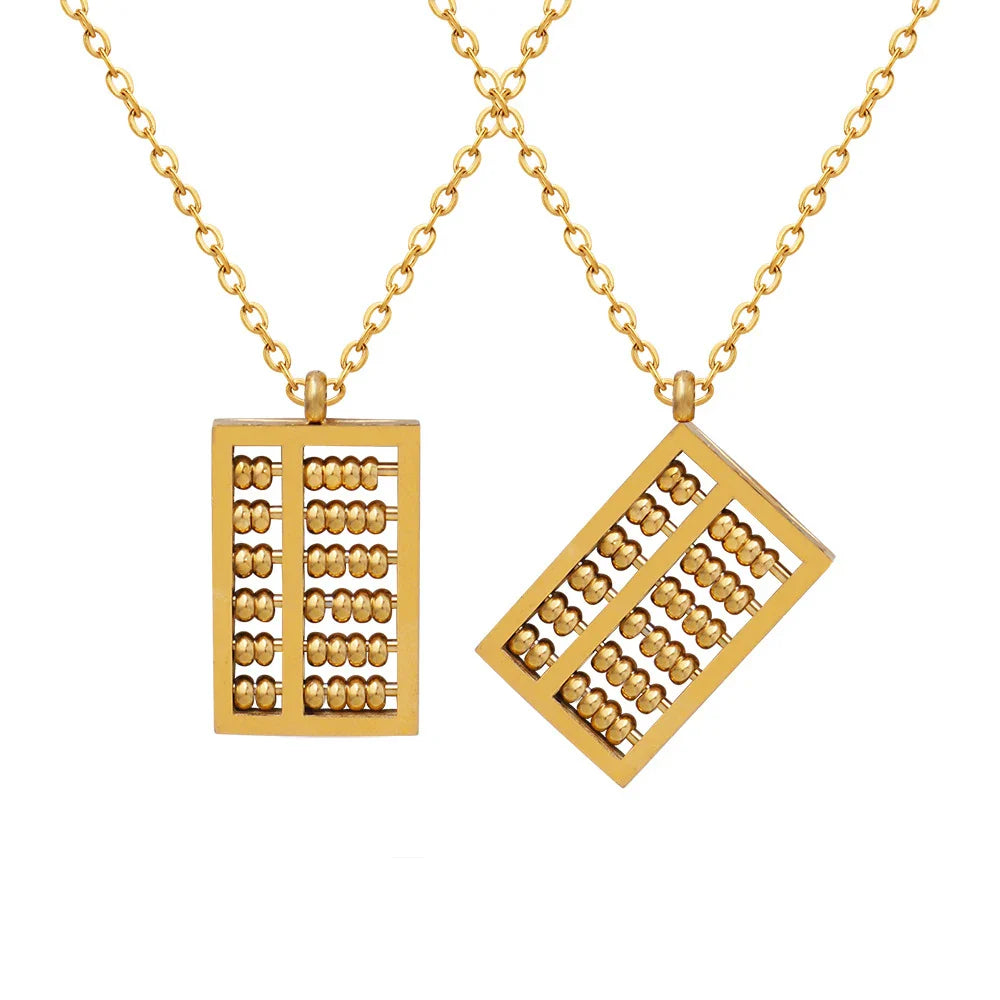 HKM-035411 Dainty Stainless Steel Choker Necklace 18k Gold Plated Abacus Pendant Necklace