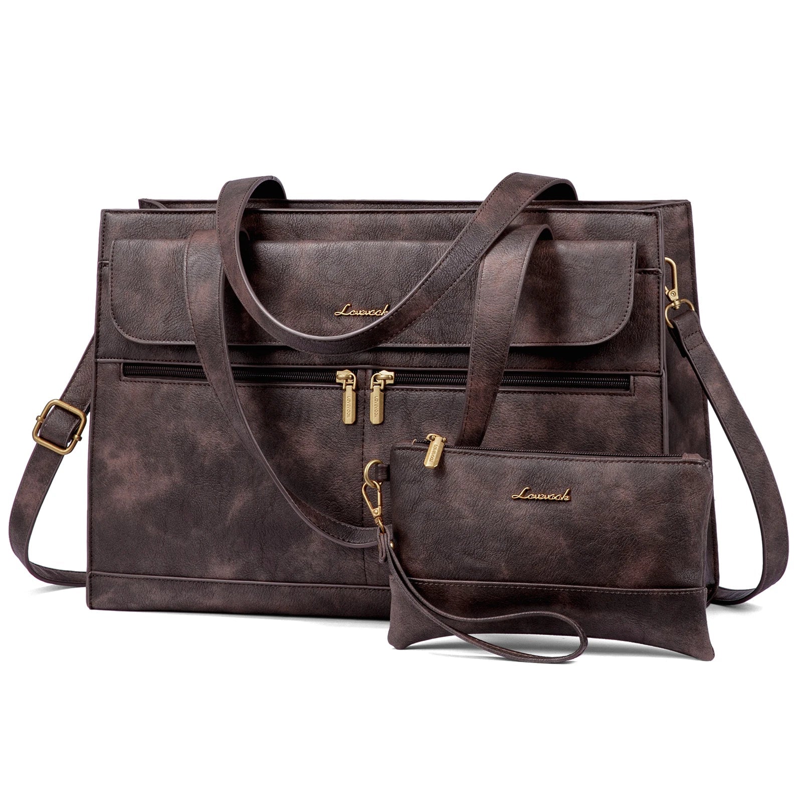 HKM-035411 Fashion Leather Laptop Bag Briefcase Set for Women, 15.6 Inch Work Tote and Handbag